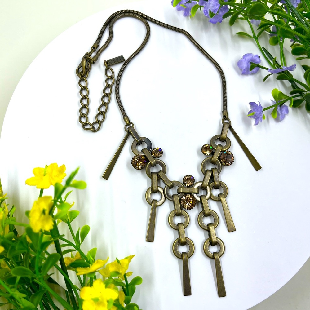 Kien Signed Vintage Canadian Designer Modernist Necklace with Crystal Accents